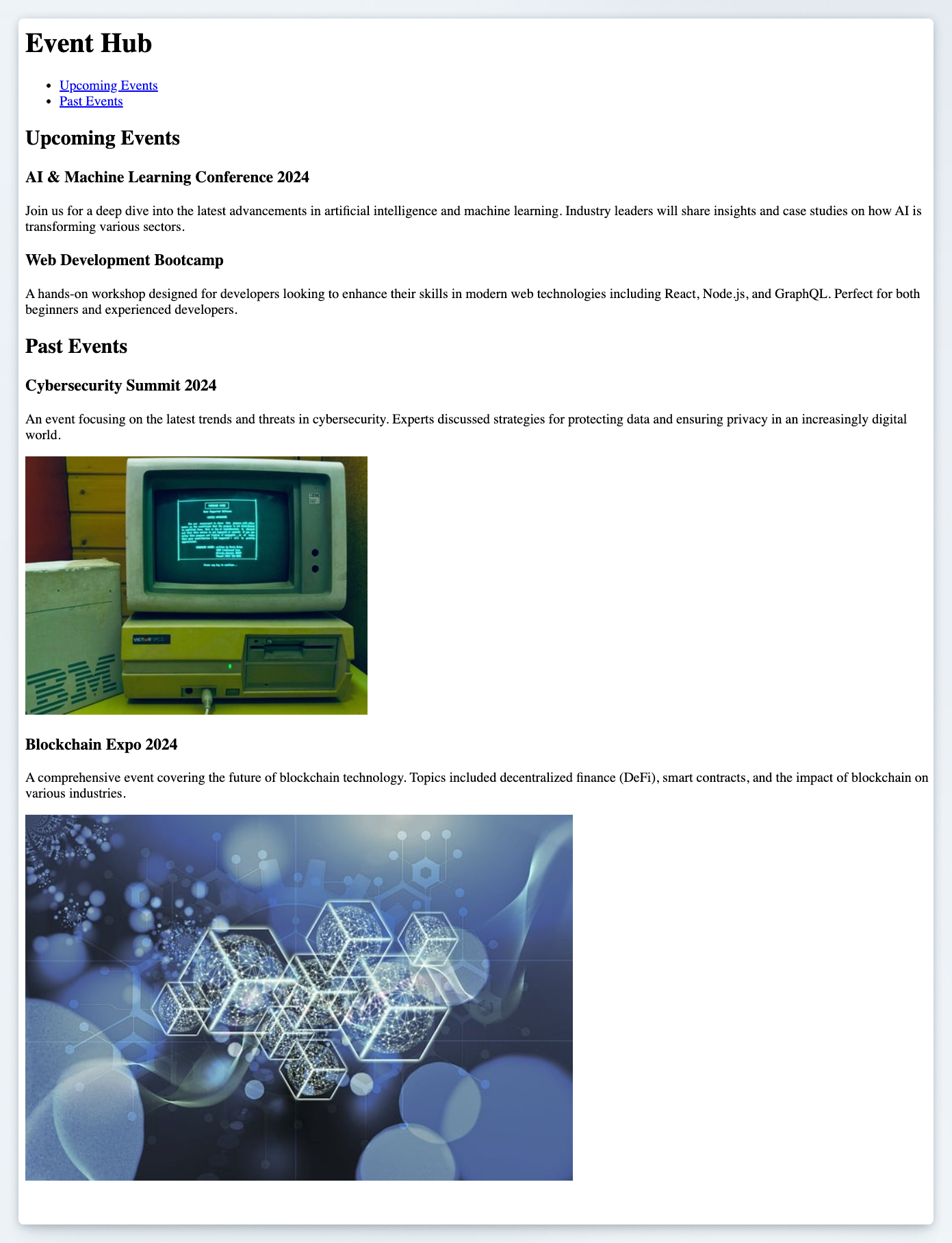 Preview of the Event Hub page