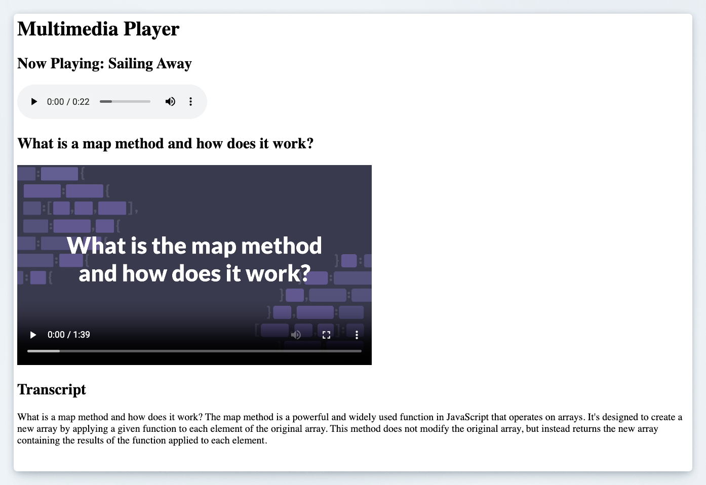 Preview of the multimedia player page